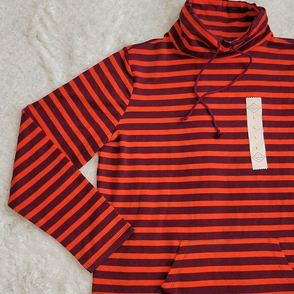 ST. JOHN'S BAY ORANGE/PLUM STRIPED COWL NECK TOP, SIZE LARGE, NEW WITH TAGS - Picture 2 of 8